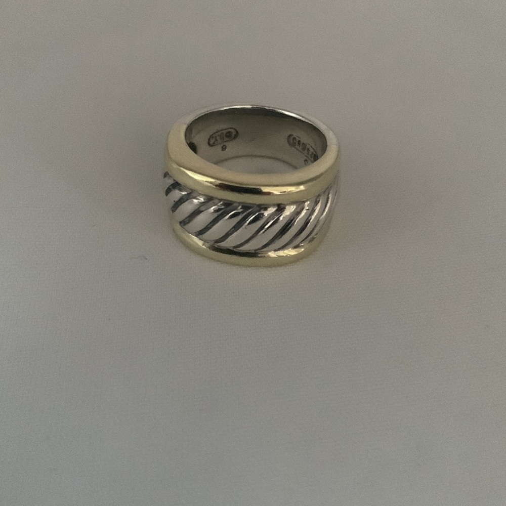 David Yurman Silver with Gold Trim Top and Bottom of Ring. 6”